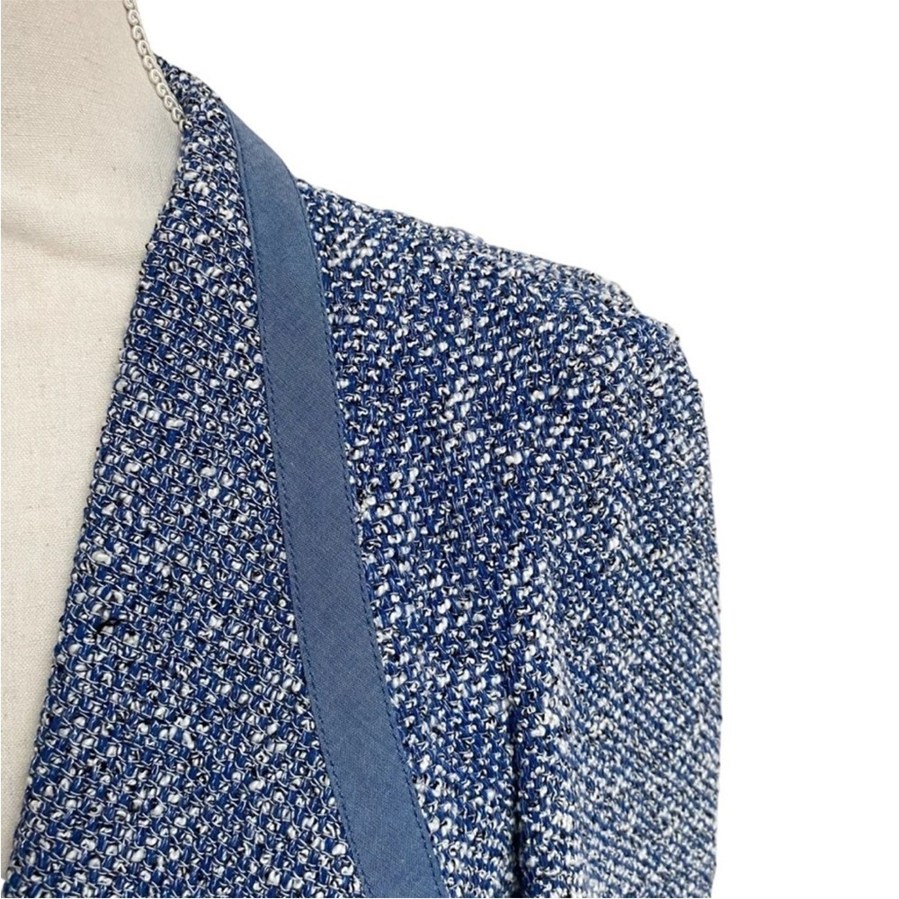Talbots Blue White Tweed Open Front Blazer Jacket Small Boucle Career Office - Picture 5 of 15
